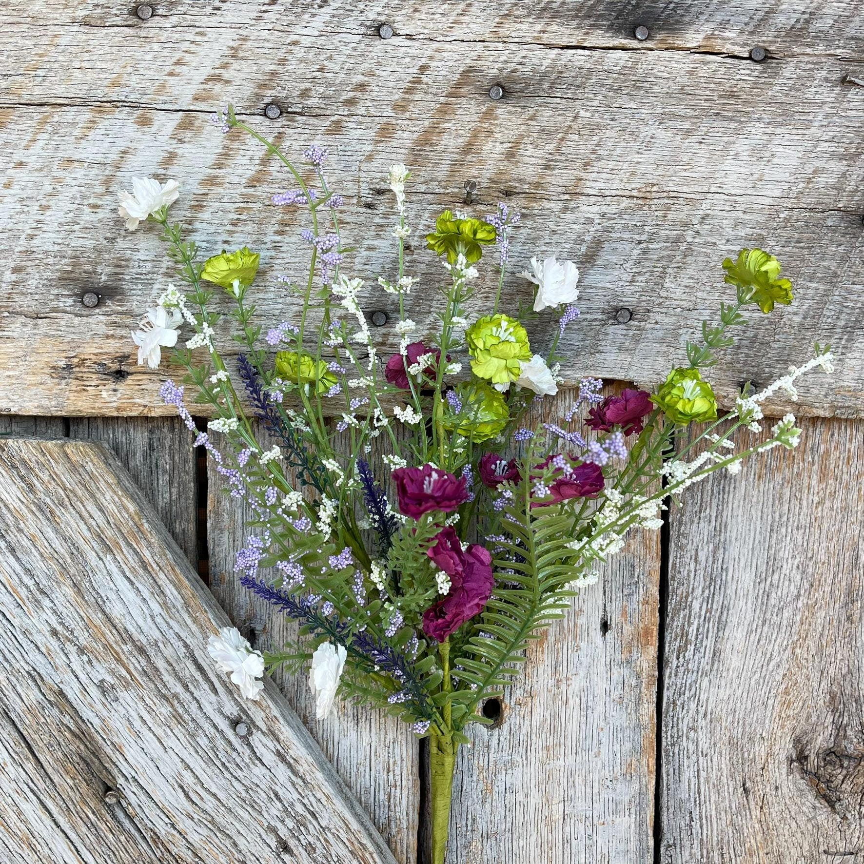 20" Purple Lime Green Mixed Wild Flower Bush, Floral Filler Spray, Spring Florals, Artificial Floral Spray, Wreath Supply, 63908
