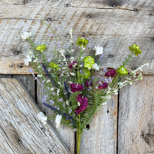 20" Purple Lime Green Mixed Wild Flower Bush, Floral Filler Spray, Spring Florals, Artificial Floral Spray, Wreath Supply, 63908