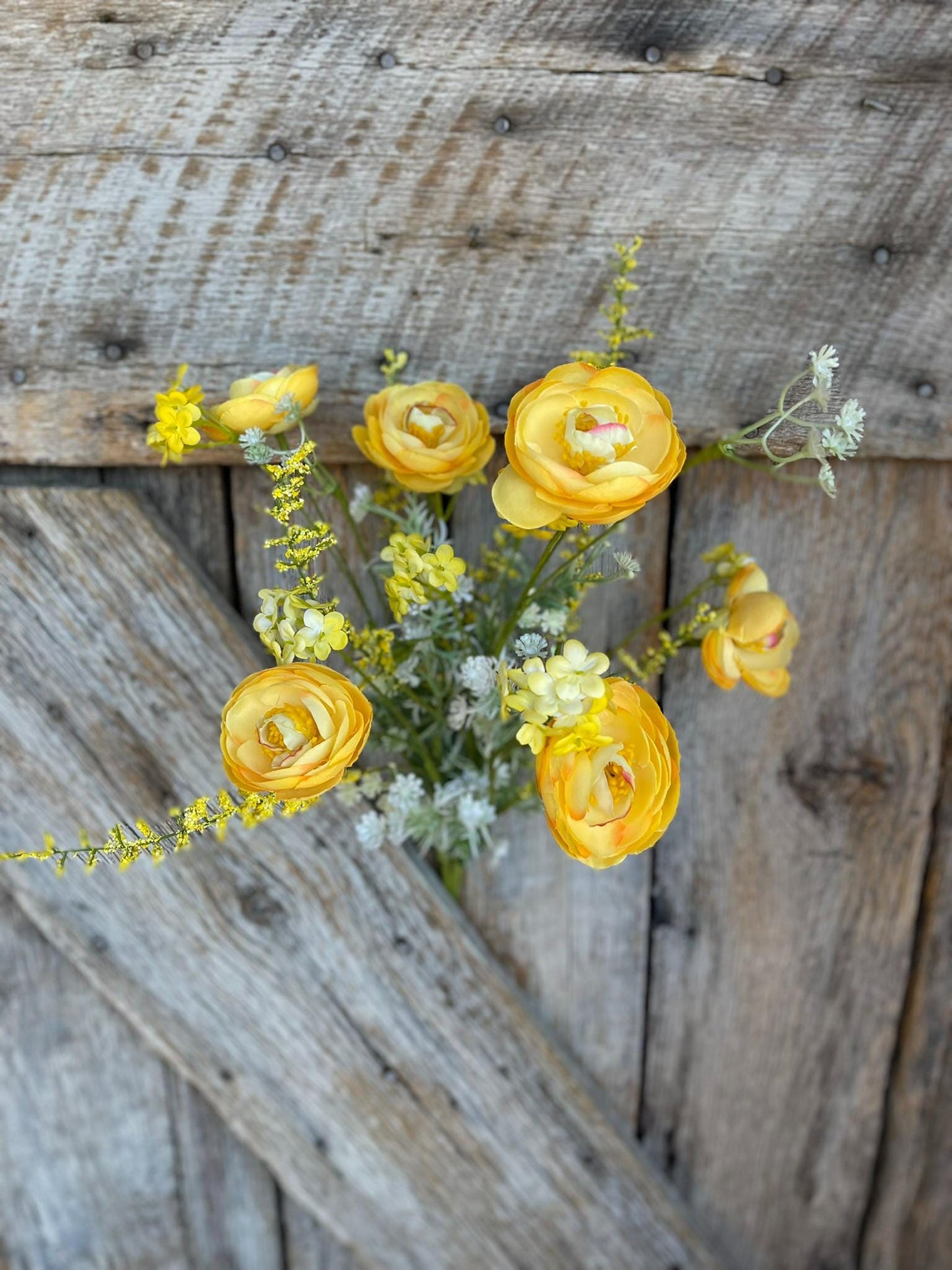 21.5" Yellow Ranunculus Florals Bush, Artifical Floral Bush, Yellow Floral Bush