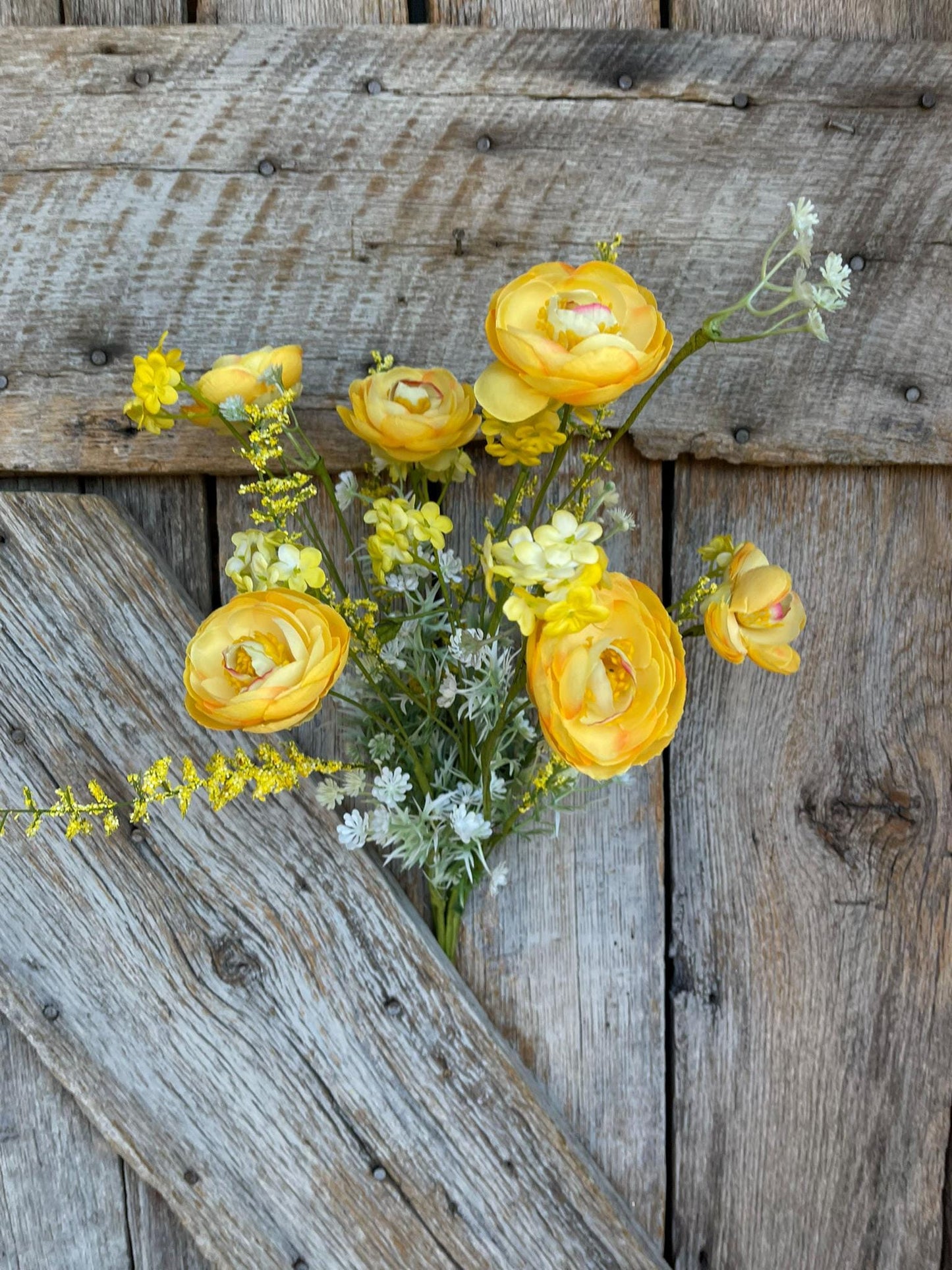21.5" Yellow Ranunculus Florals Bush, Artifical Floral Bush, Yellow Floral Bush
