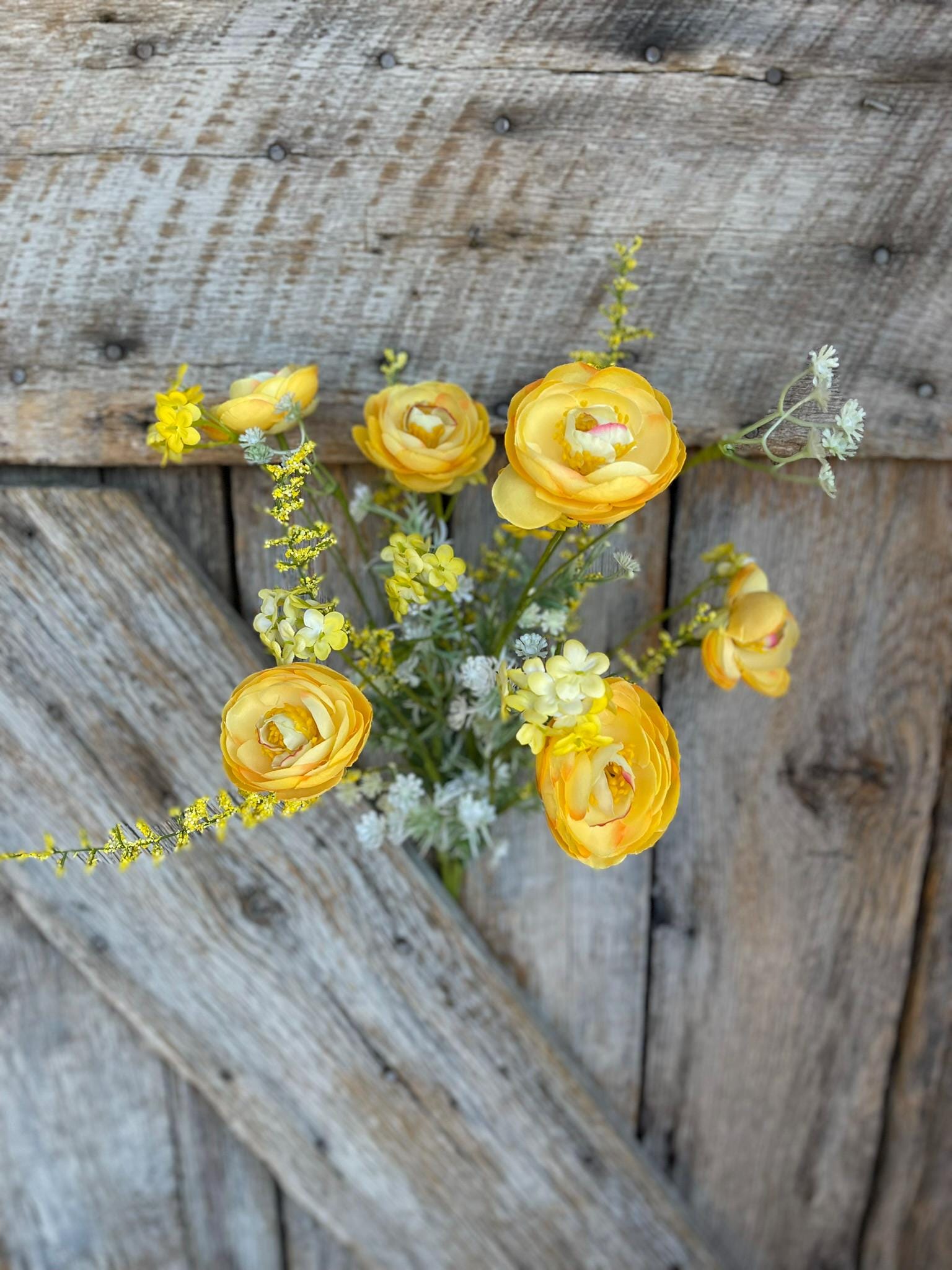 21.5" Yellow Ranunculus Florals Bush, Artifical Floral Bush, Yellow Floral Bush