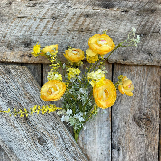 21.5" Yellow Ranunculus Florals Bush, Artifical Floral Bush, Yellow Floral Bush