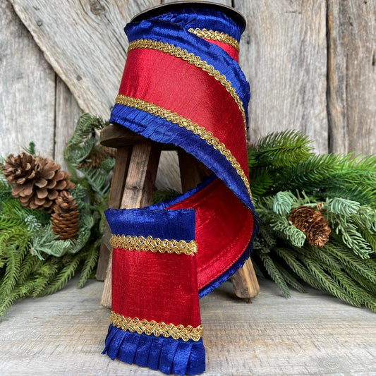 4" Patriotic Ribbon, Patriotic Wired Ribbon, American Ribbon, 4th of July ribbon, Americana Decor, Designer RIbbon, 94433W-941-10D
