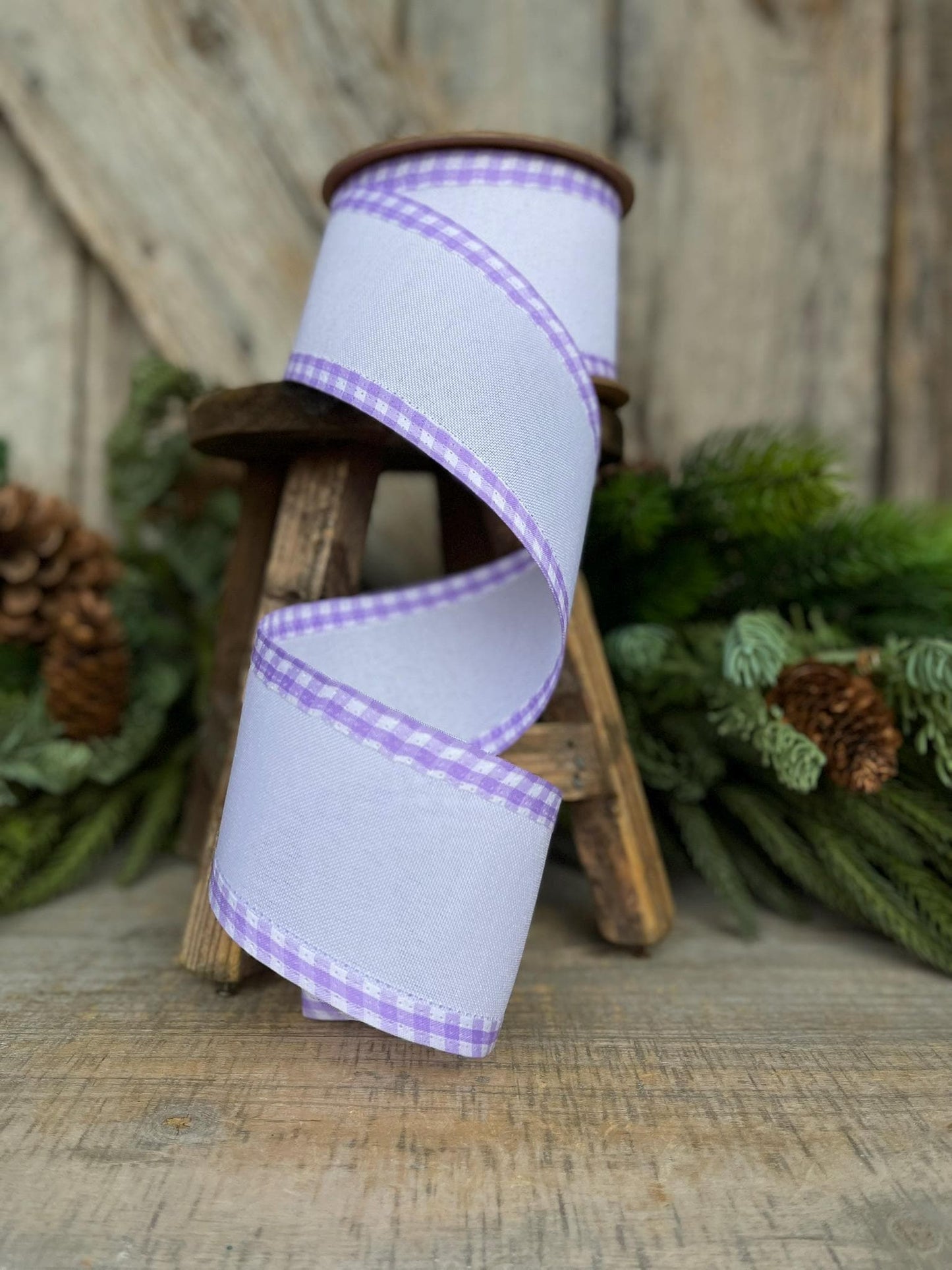 2.5" Purple Lavender Gingham RIbbon, Spring Ribbon, Easter Ribbon