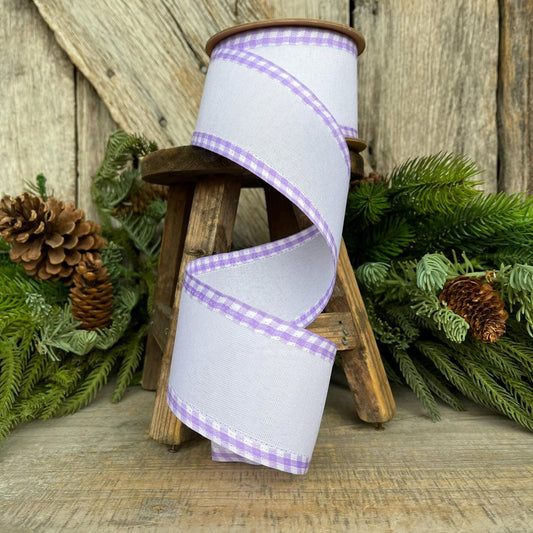 2.5" Purple Lavender Gingham RIbbon, Spring Ribbon, Easter Ribbon, Lavender White Ribbon, Gingham Edge Ribbon