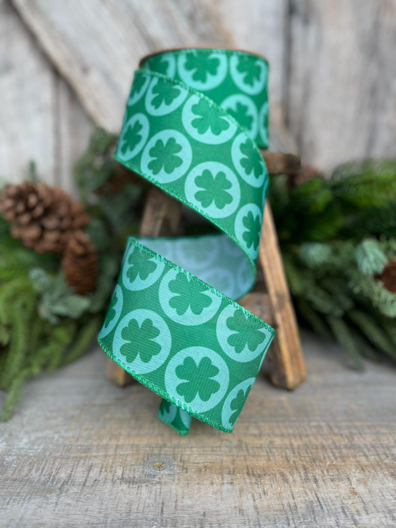 2.5" St Patricks Day Ribbon, 4 Leaf Clover Ribbon, St Pattys Day Ribbon, Wired RIbbon, Green RIbbon