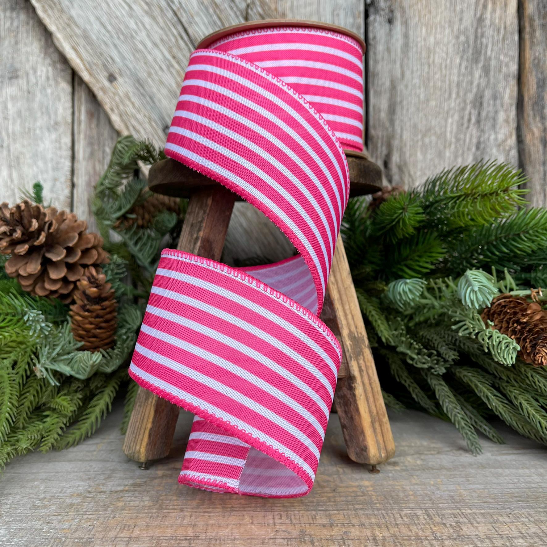 2.5" Hot Pink Cabana Stripe Ribbon, Wired Ribbon, Pink Ribbon