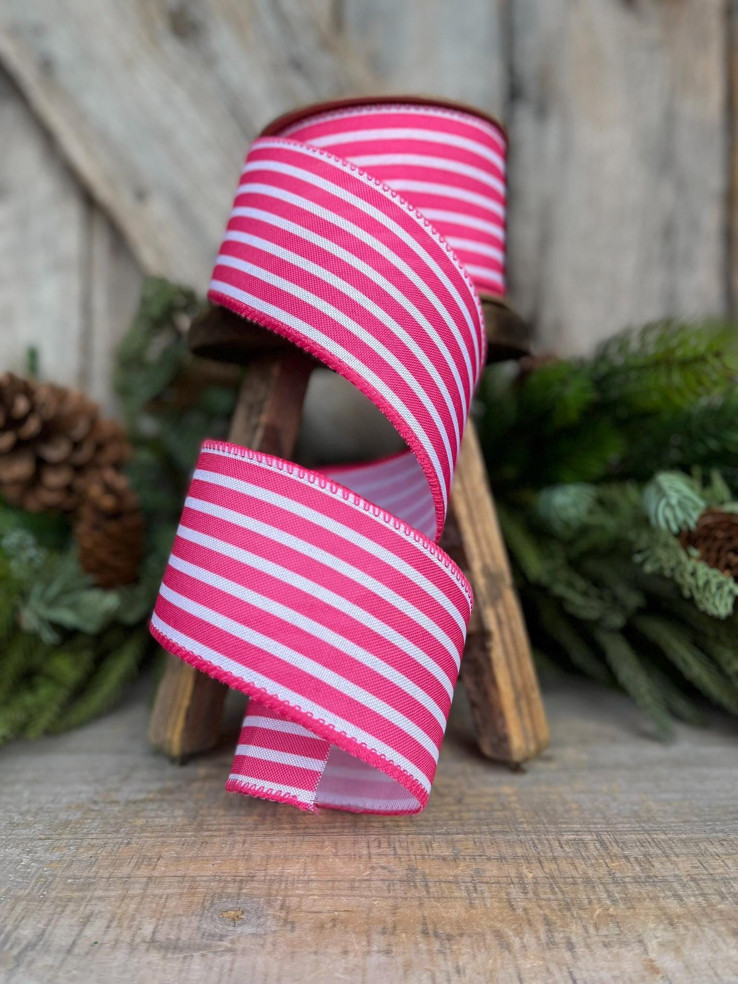 2.5" Hot Pink Cabana Stripe Ribbon, Wired Ribbon, Pink Ribbon