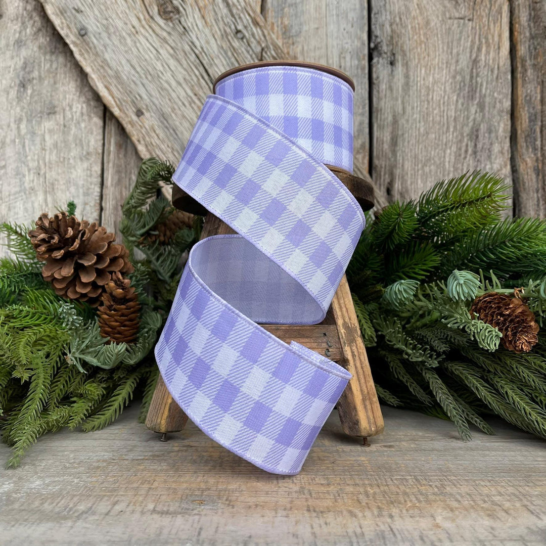2.5" Lavender Checks Ribbon, Easter Ribbon, Spring Ribbon, Purple Plaid Ribbon, Wired RIbbon, Light Purple Ribbon, Lavender Checks Ribbon