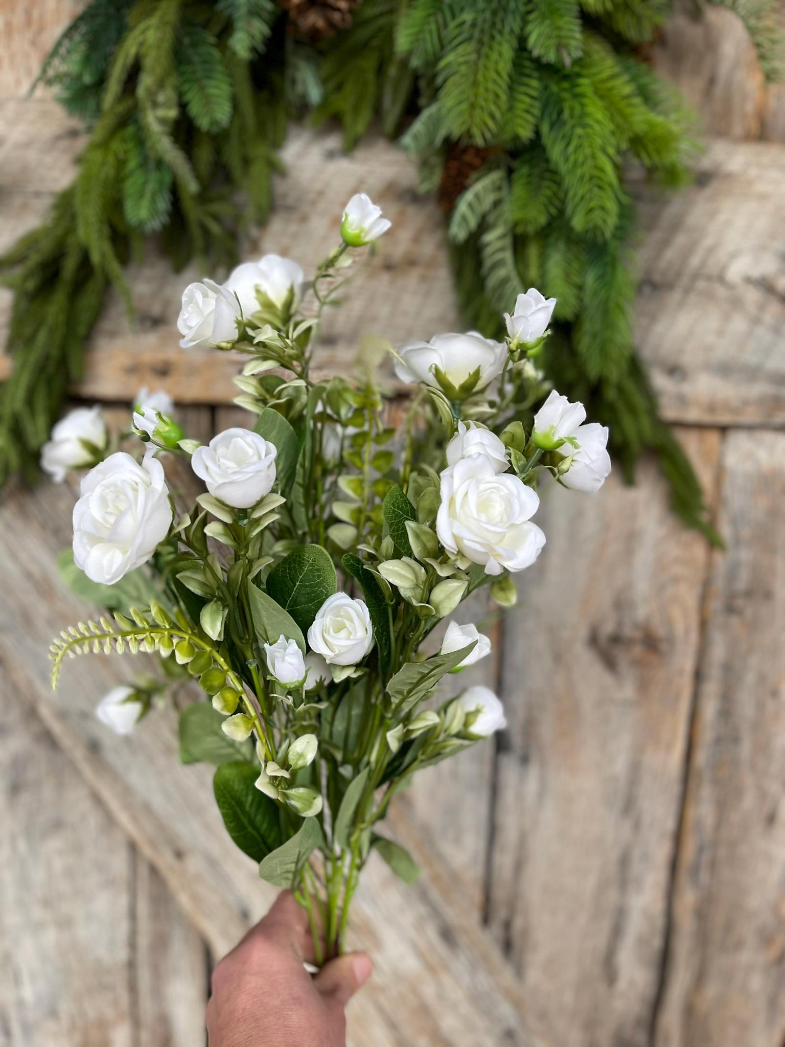 22" White Rose Bush, Artificial Rose Bush, White Roses, White Rose Buds, Wreath Supply, Floral Supply, White Roses, Valentine Bush