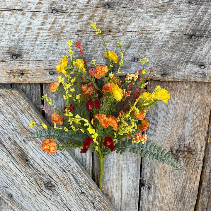 20" Spring Filler Floral Bush, Orange Yellow Red Floral Bush, Hand Tied Bush