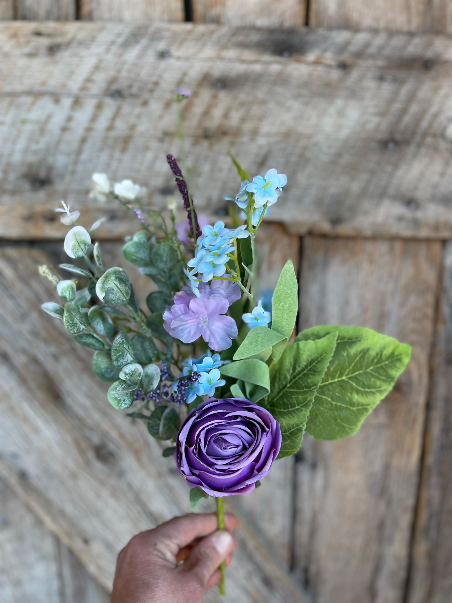 16' Lavender Blue Rose Floral Pick, Artificial Florals, Spring Floral Spray, Lavender Blue Florals, Wreath Supply, Floral Supply, 40221