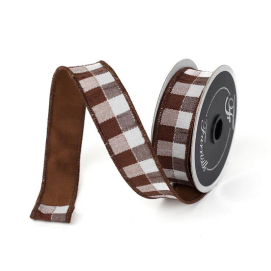 1" Chocolate Stitchery Ribbon, Farrisilk Ribbon, Brown Ribbon, Wreath Supply, Fall RIbbon, Plaid Ribbon, Designer RIbbon, Fall, RK502-23