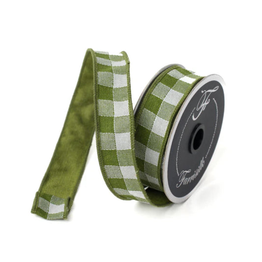 1" Olive Green Stitchery Ribbon, Farrisilk Ribbon, Green Ribbon, Wreath Supply, Fall RIbbon, Plaid Ribbon, Designer RIbbon, Fall, RK502-76