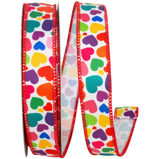 7/8" Heart Ribbon, Valentine Ribbon, Wired Ribbon, Colorful Heart Ribbon, Narrow Ribbon, Wreath Supply, Floral Supply, Ribbon for Bows