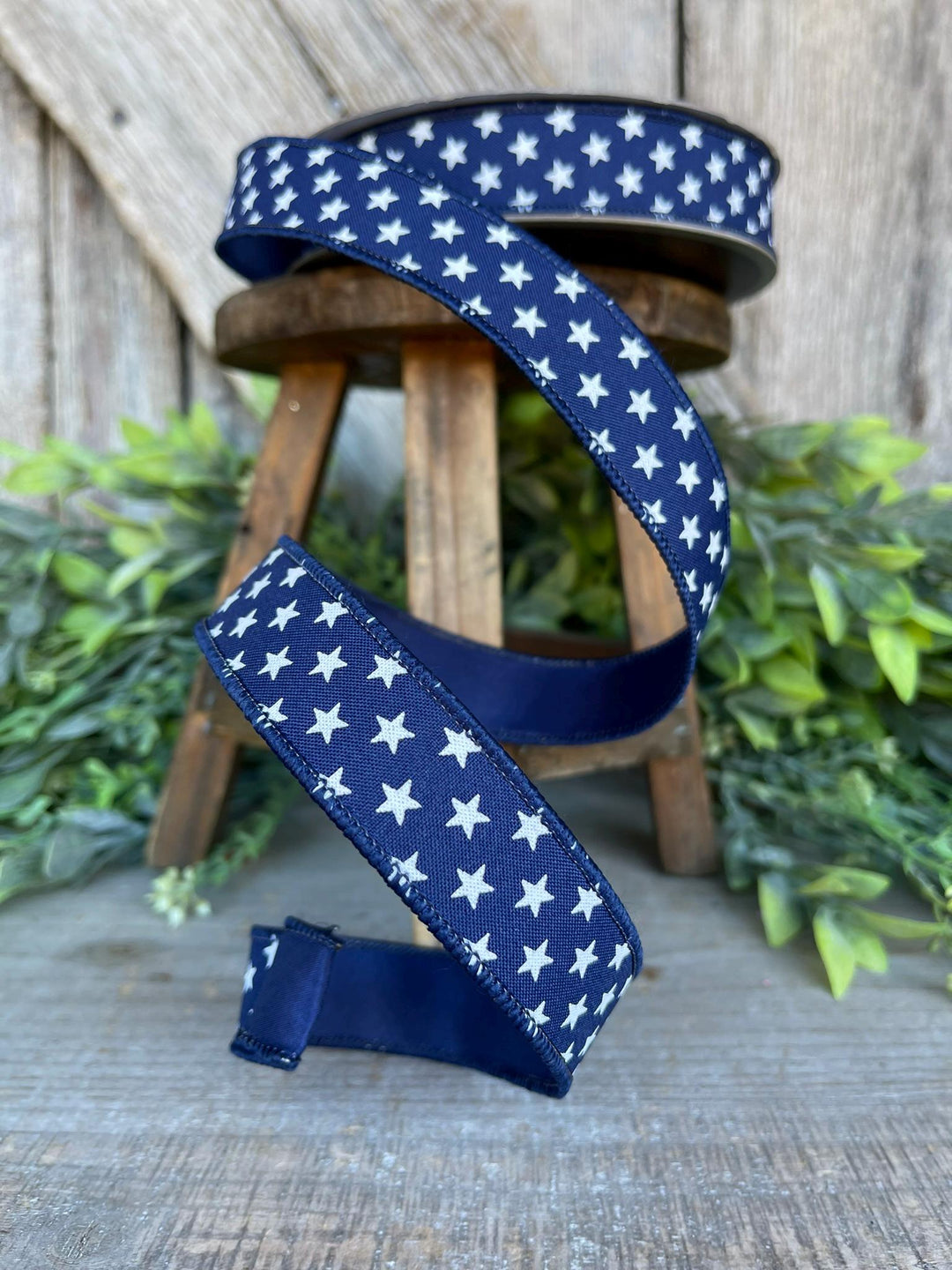 1" Blue Stars Wired RIbbon, Farrisilk Ribbon, Designer Ribbon