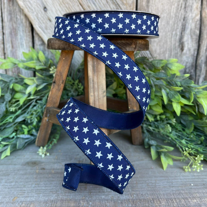 1" Blue Stars Wired RIbbon, Farrisilk Ribbon, Designer Ribbon