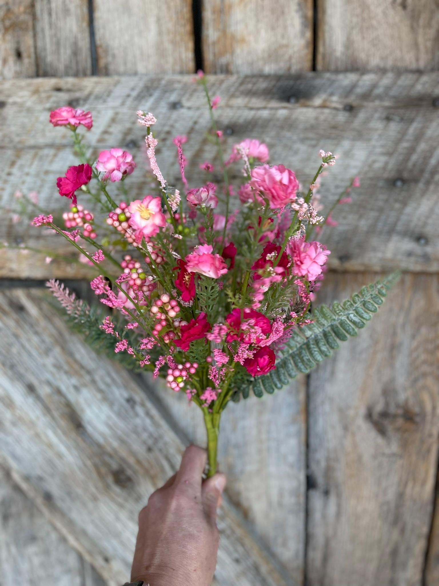 20" Pink Mixed Wild Flower Bush, Floral Filler Spray, Spring Florals, Artificial Floral Spray, Wreath Supply, Floral Supply, 64847-PKBTY