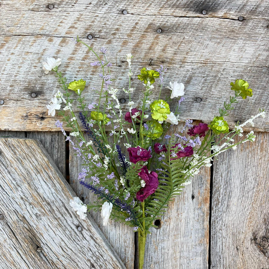20" Purple Lime Green Mixed Wild Flower Bush, Floral Filler Spray