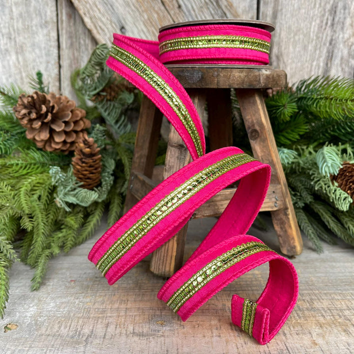 7/8" Hot Pink Twinkle Trim Ribbon, Pink Lime Green ribbon