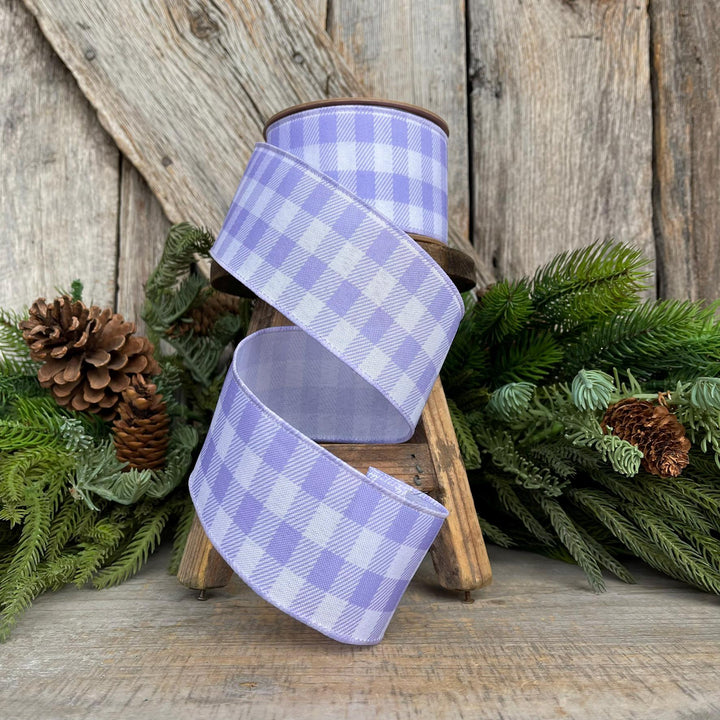 2.5" Lavender Checks Ribbon, Easter Ribbon, Spring Ribbon, Purple Plaid Ribbon, Wired RIbbon, Light Purple Ribbon, Lavender Checks Ribbon