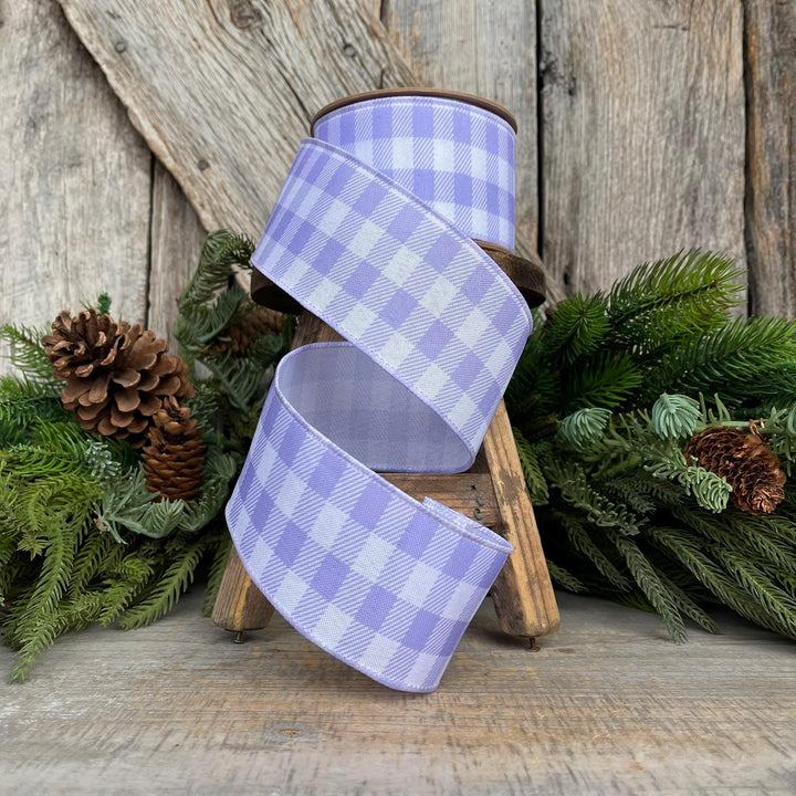 2.5" Lavender Checks Ribbon, Easter Ribbon, Spring Ribbon, Purple Plaid Ribbon, Wired RIbbon, Light Purple Ribbon, Lavender Checks Ribbon