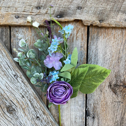 16' Lavender Blue Rose Floral Pick, Artificial Florals, Spring Floral Spray, Lavender Blue Florals, Wreath Supply, Floral Supply, 40221