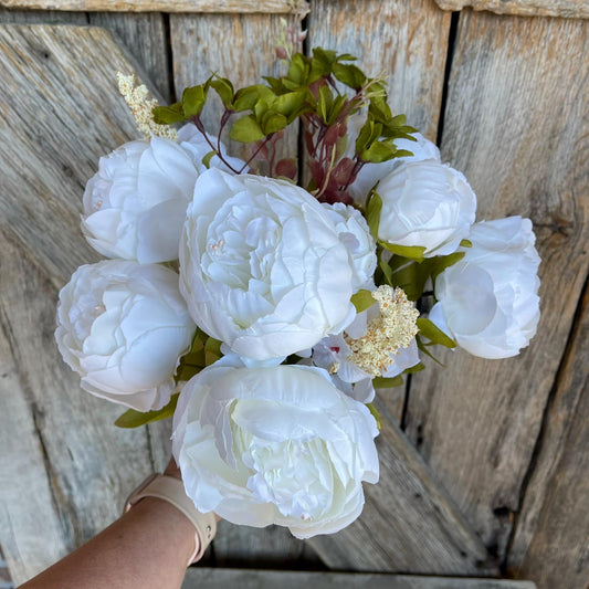 White Peony Bush, Spring Peonies, Artificial Peony, Wedding Peony Bush, Spring Flowers, Fake Flowers, Wreath Supply, Craft Supply, 63220-CR
