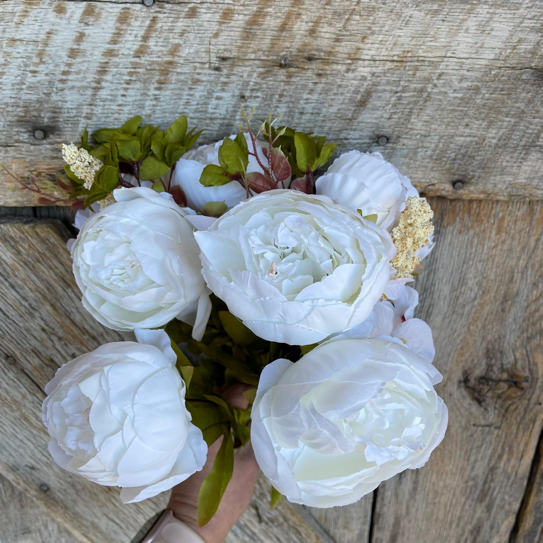White Peony Bush, Spring Peonies, Artificial Peony, Wedding Peony Bush, Spring Flowers, Fake Flowers, Wreath Supply, Craft Supply, 63220-CR