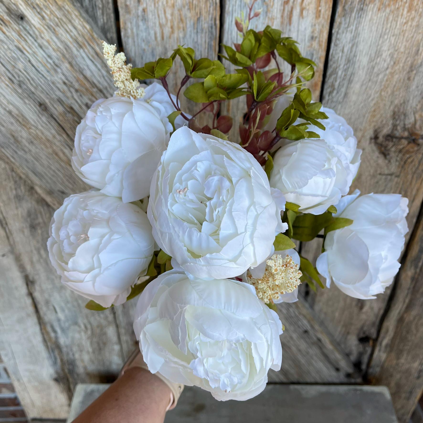 White Peony Bush, Spring Peonies, Artificial Peony, Wedding Peony Bush, Spring Flowers, Fake Flowers, Wreath Supply, Craft Supply, 63220-CR