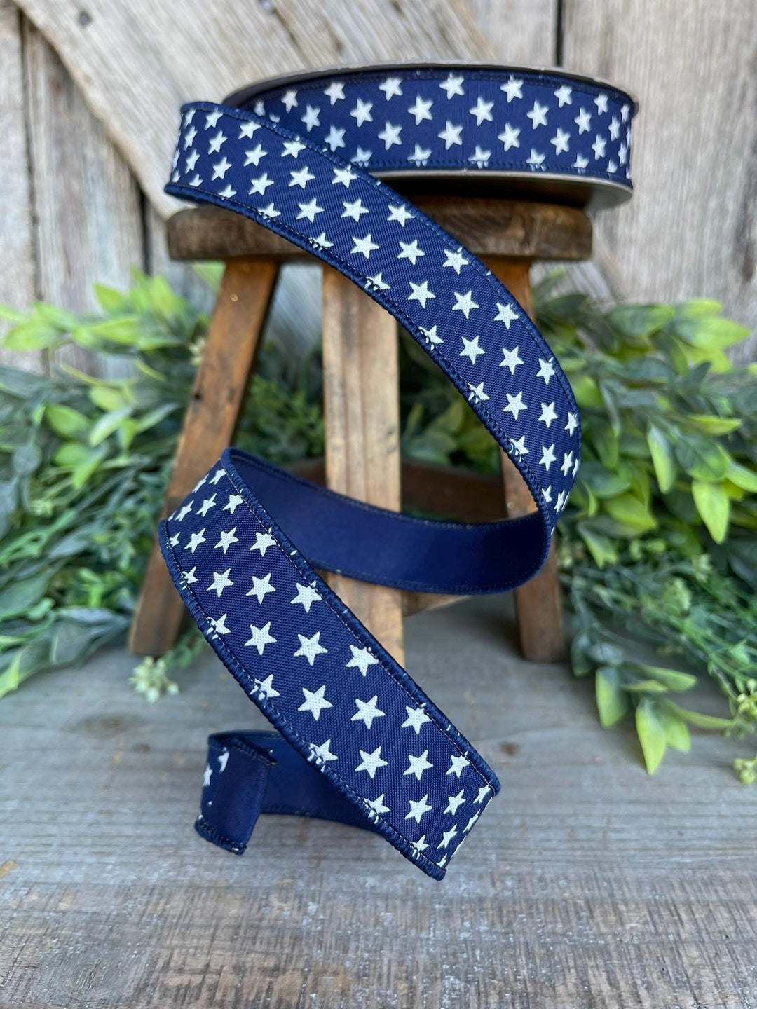 1" Blue Stars Wired RIbbon, Farrisilk Ribbon, Designer Ribbon