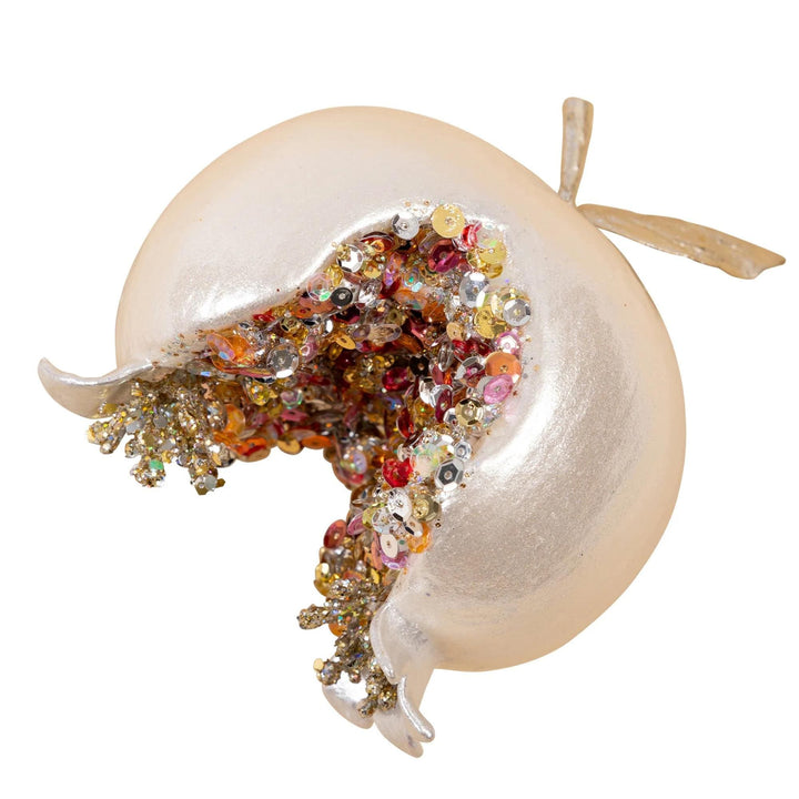 Ivory Pomegranate Ornament, 4" Ivory Pearl Ornament, Jeweled Christmas Ornament