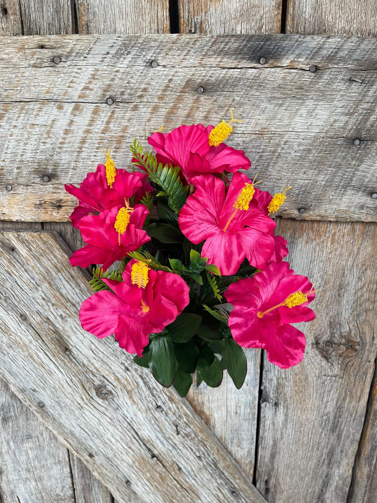 28" Hot Pink Hibiscus Bush, Artificial Stem, Hibiscus Spray, Summer Floral Stems, Wedding Bouquet, Hot Pink Floral, 41115