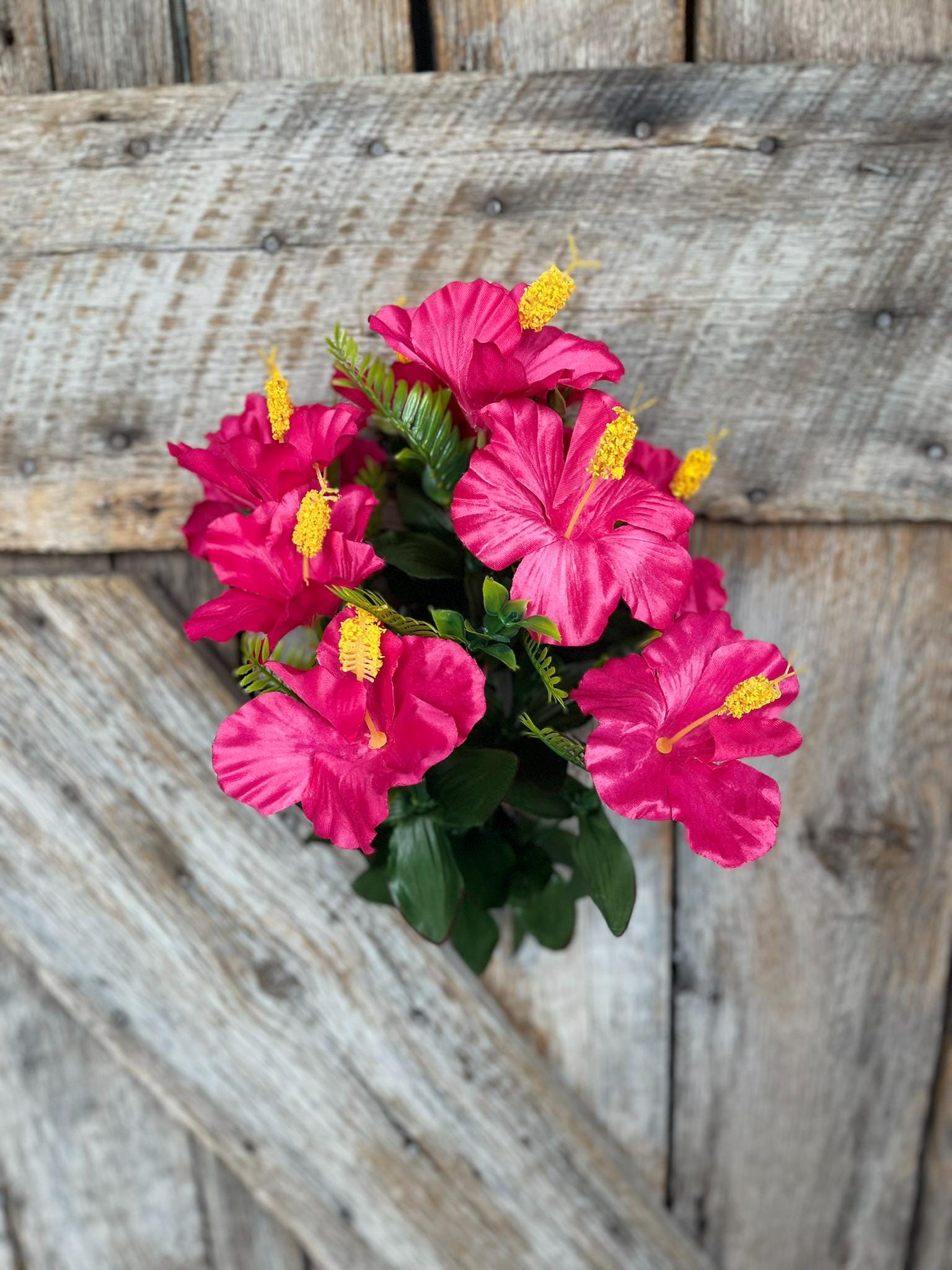 28" Hot Pink Hibiscus Bush, Artificial Stem, Hibiscus Spray, Summer Floral Stems, Wedding Bouquet, Hot Pink Floral, 41115