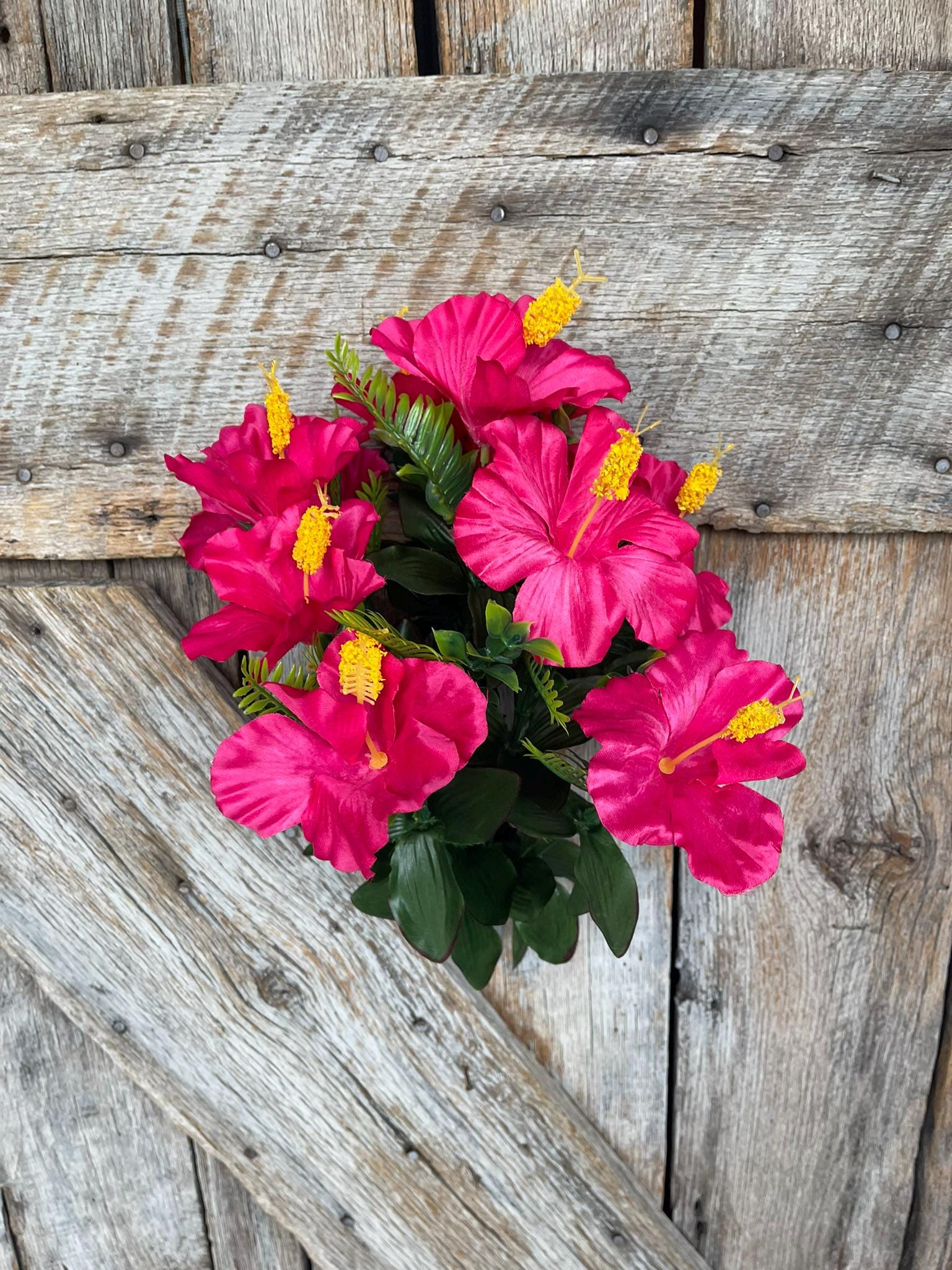 28" Hot Pink Hibiscus Bush, Artificial Stem, Hibiscus Spray, Summer Floral Stems, Wedding Bouquet, Hot Pink Floral, 41115