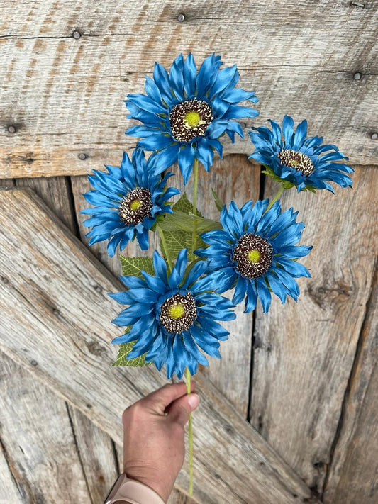 28" Blue Sunflower Stems, Artificial Sunflower Floral Stems, Artificial Sunflowers, Blue Florals, 12405