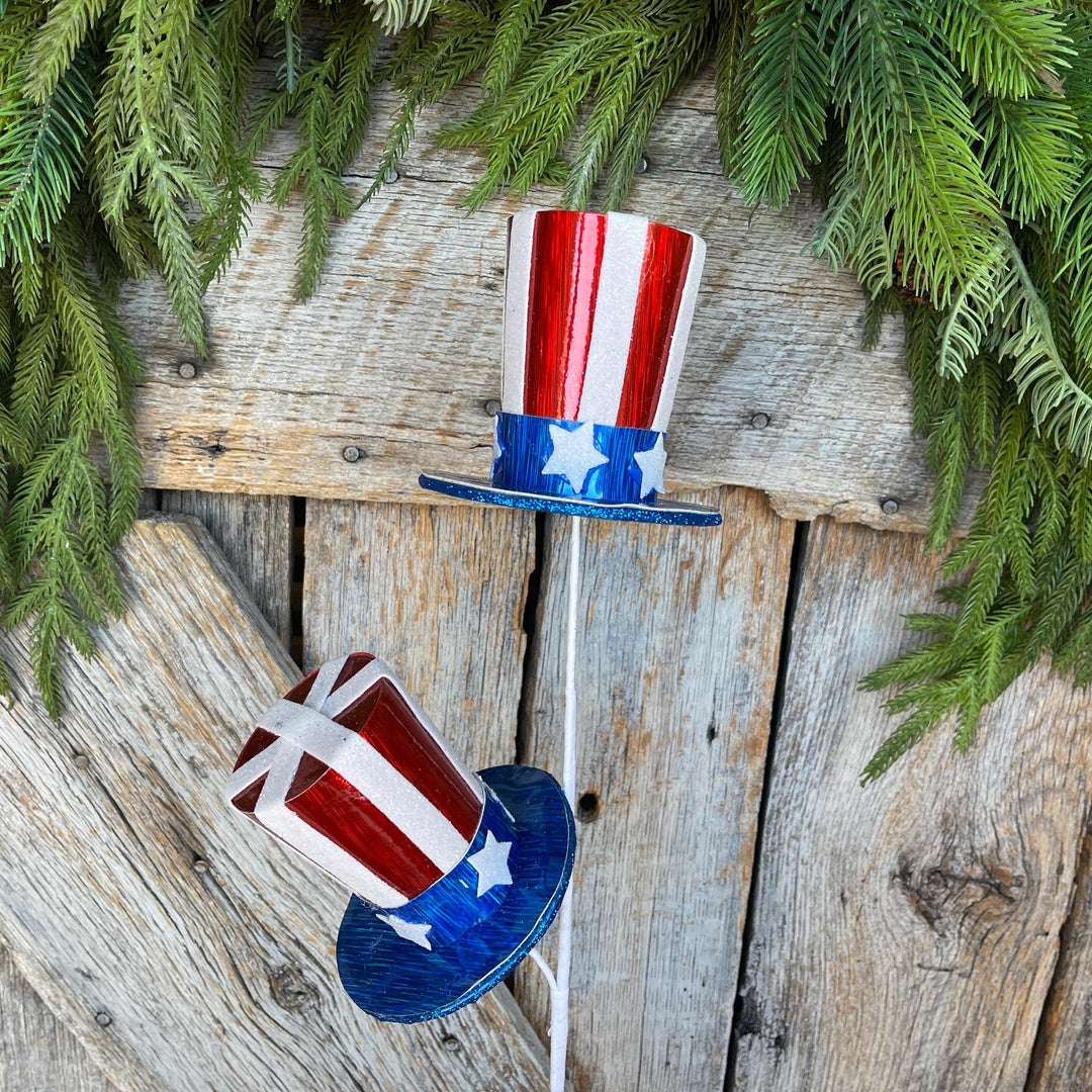 24" Patriotic Top Hat Spray, Red White Blue Floral Spray, Patriotic Picks and Stems