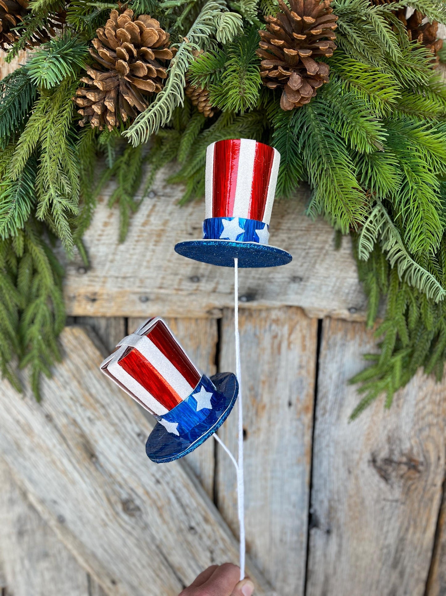 24" Patriotic Top Hat Spray, Red White Blue Floral Spray, Patriotic Picks and Stems