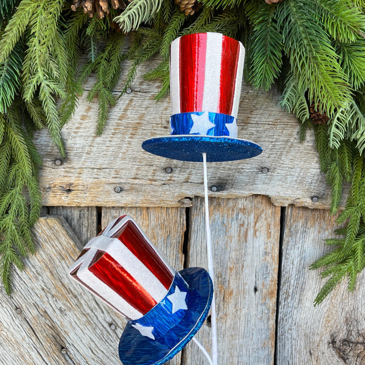 24" Patriotic Top Hat Spray, Red White Blue Floral Spray, Patriotic Picks and Stems