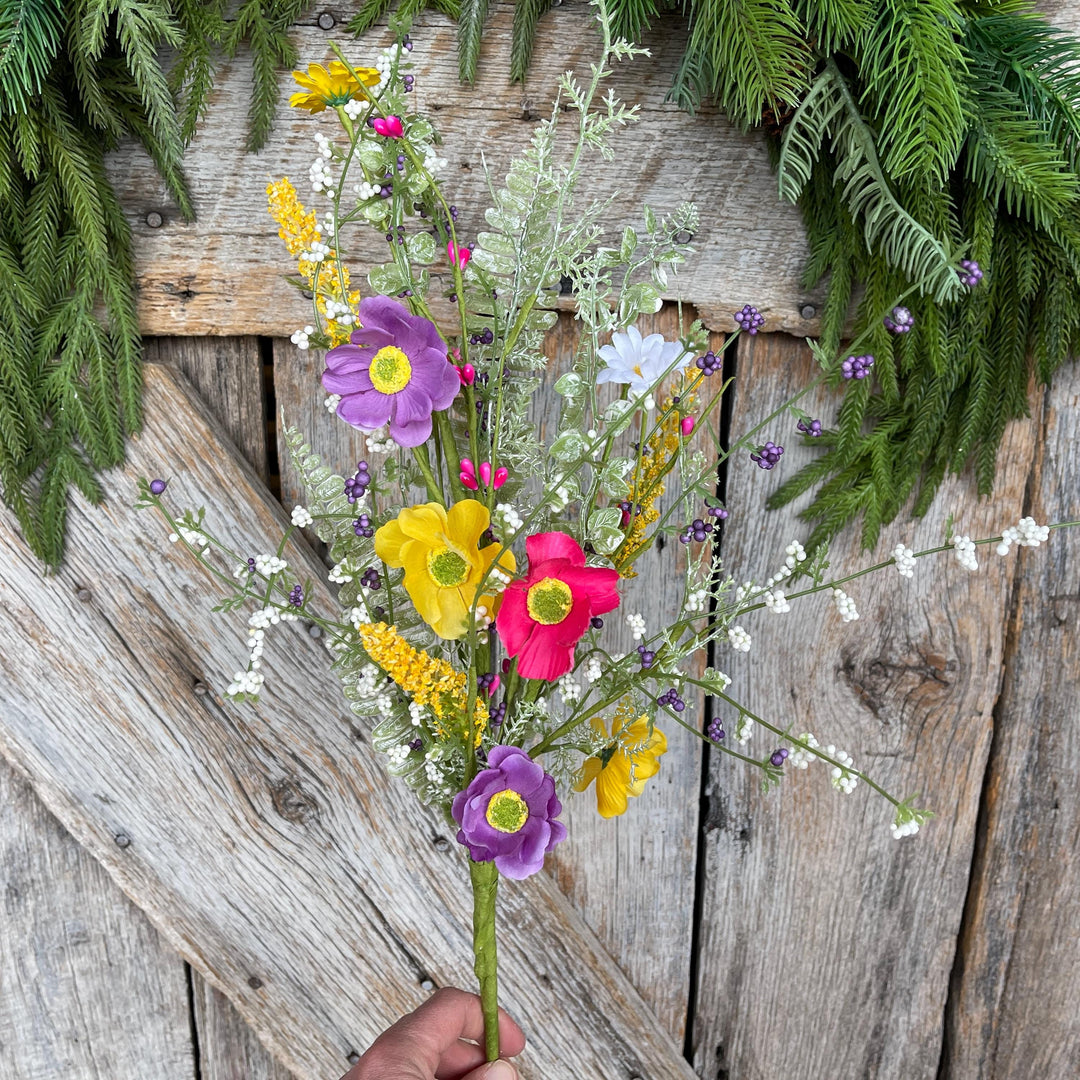 26" Mixed Wild Flower Bush, Floral Filler Spray, Spring Florals