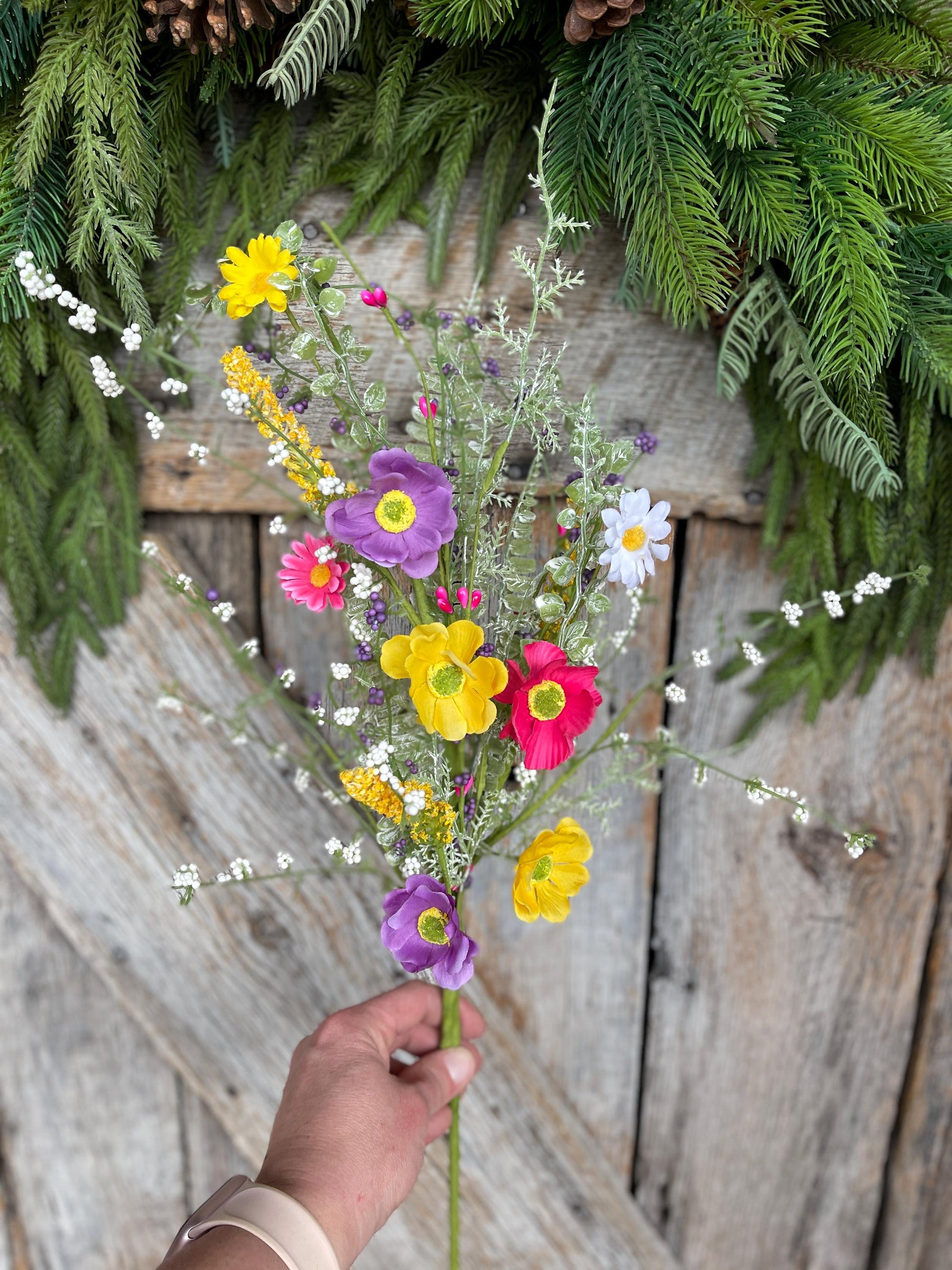 26" Mixed Wild Flower Bush, Floral Filler Spray, Spring Florals, Artificial Floral Spray, Wreath Supply, Floral Supply, Wild Flowers, 40199
