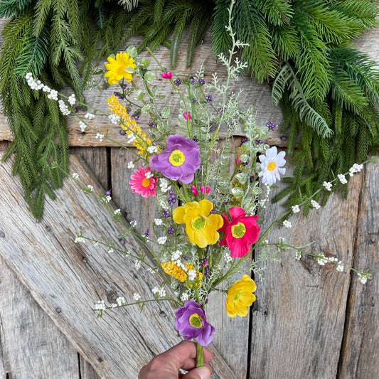 26" Mixed Wild Flower Bush, Floral Filler Spray, Spring Florals, Artificial Floral Spray, Wreath Supply, Floral Supply, Wild Flowers, 40199