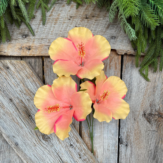 27" Coral Orange Hibiscus Stem, Artificial Stem, Hibiscus Spray, Summer Floral Stems, Wedding Bouquet, 29414CO, Coral Orange Florals