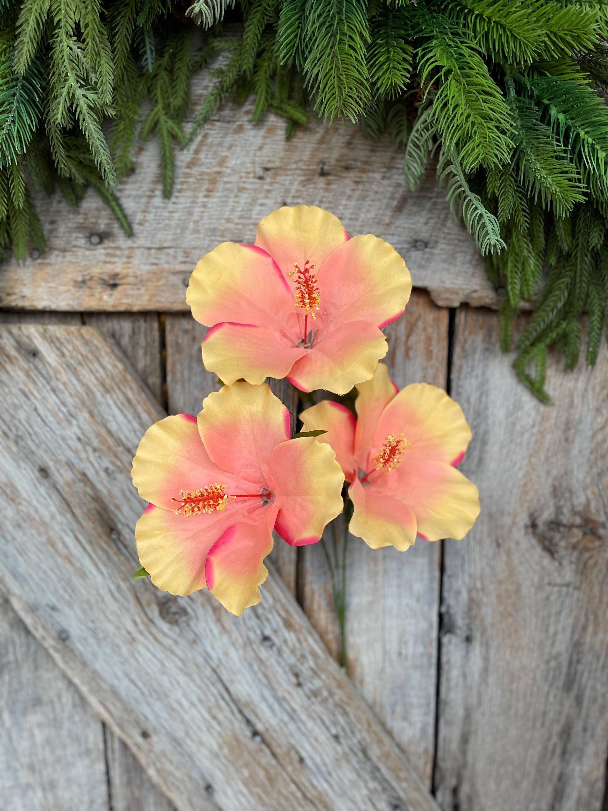 27" Coral Orange Hibiscus Stem, Artificial Stem, Hibiscus Spray, Summer Floral Stems, Wedding Bouquet, 29414CO, Coral Orange Florals