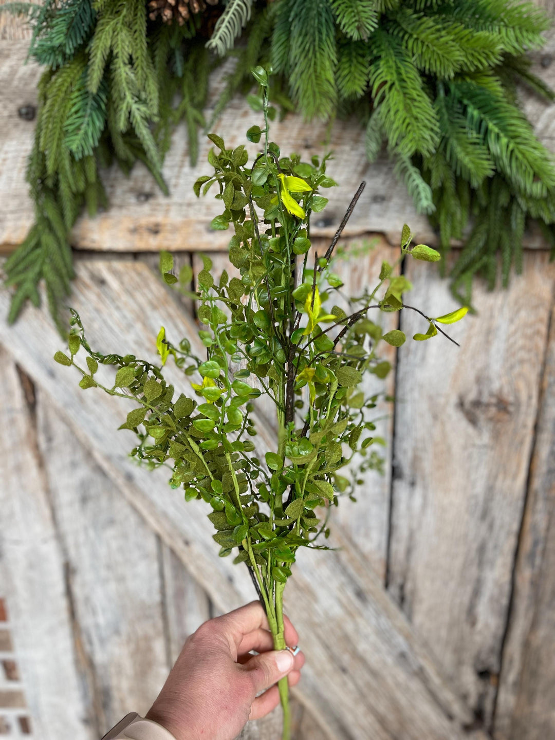 28" Mixed Leaves Flocked Greenery Spray, Mossy Spray, Mossy Greenery Spray