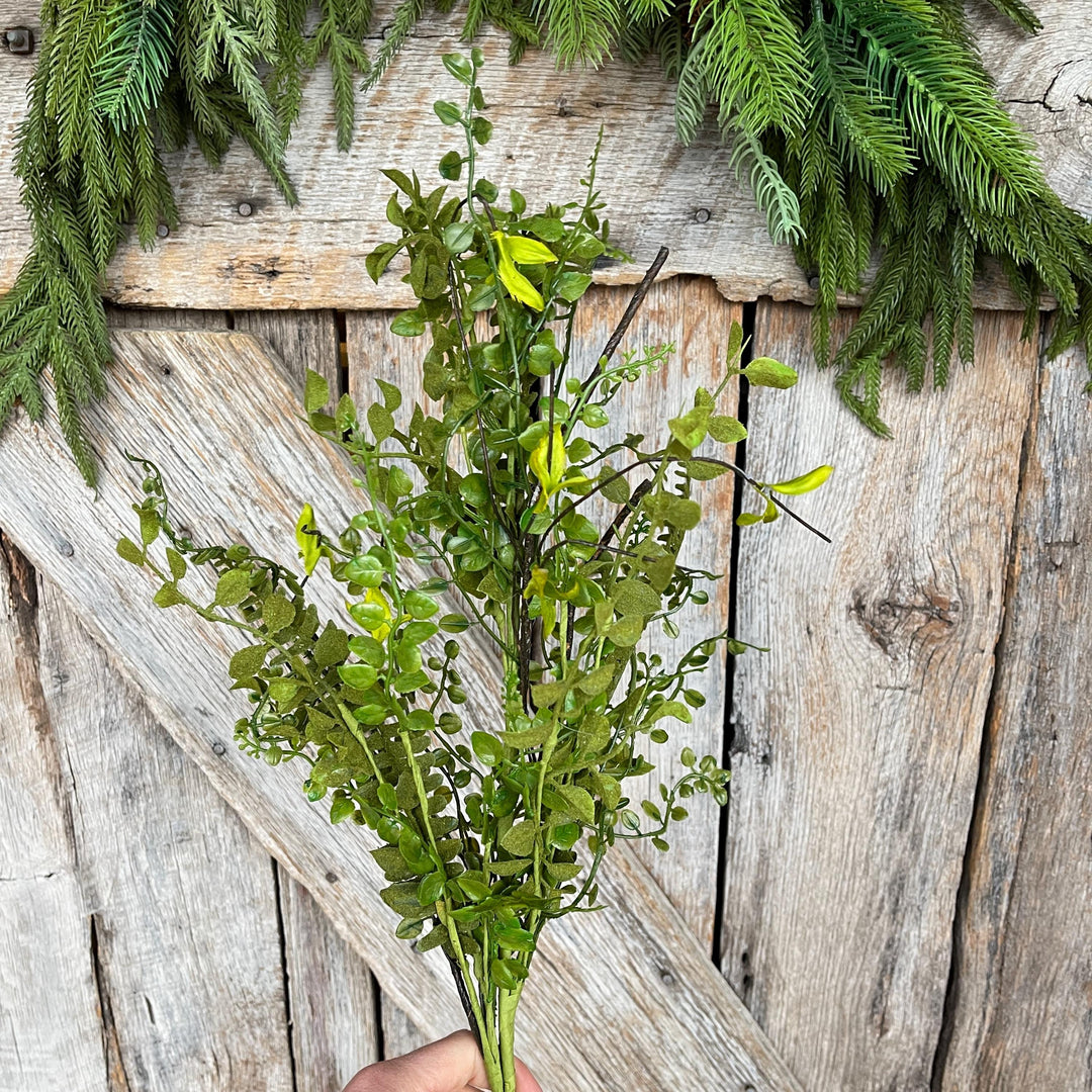 28" Mixed Leaves Flocked Greenery Spray, Mossy Spray, Mossy Greenery Spray