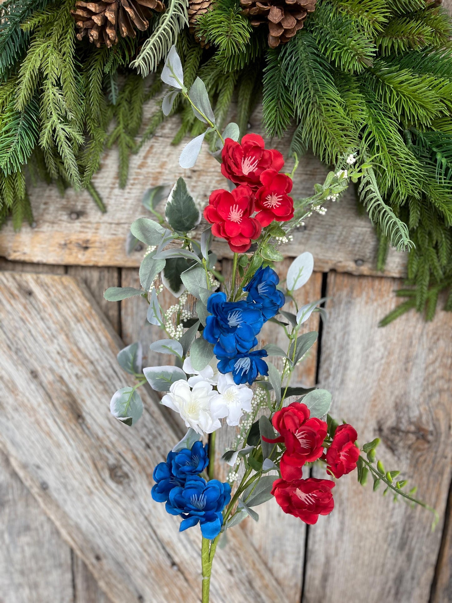 39" Patriotic Hydrangea Bush, Artificial Floral Bush, Red White Blue Floral