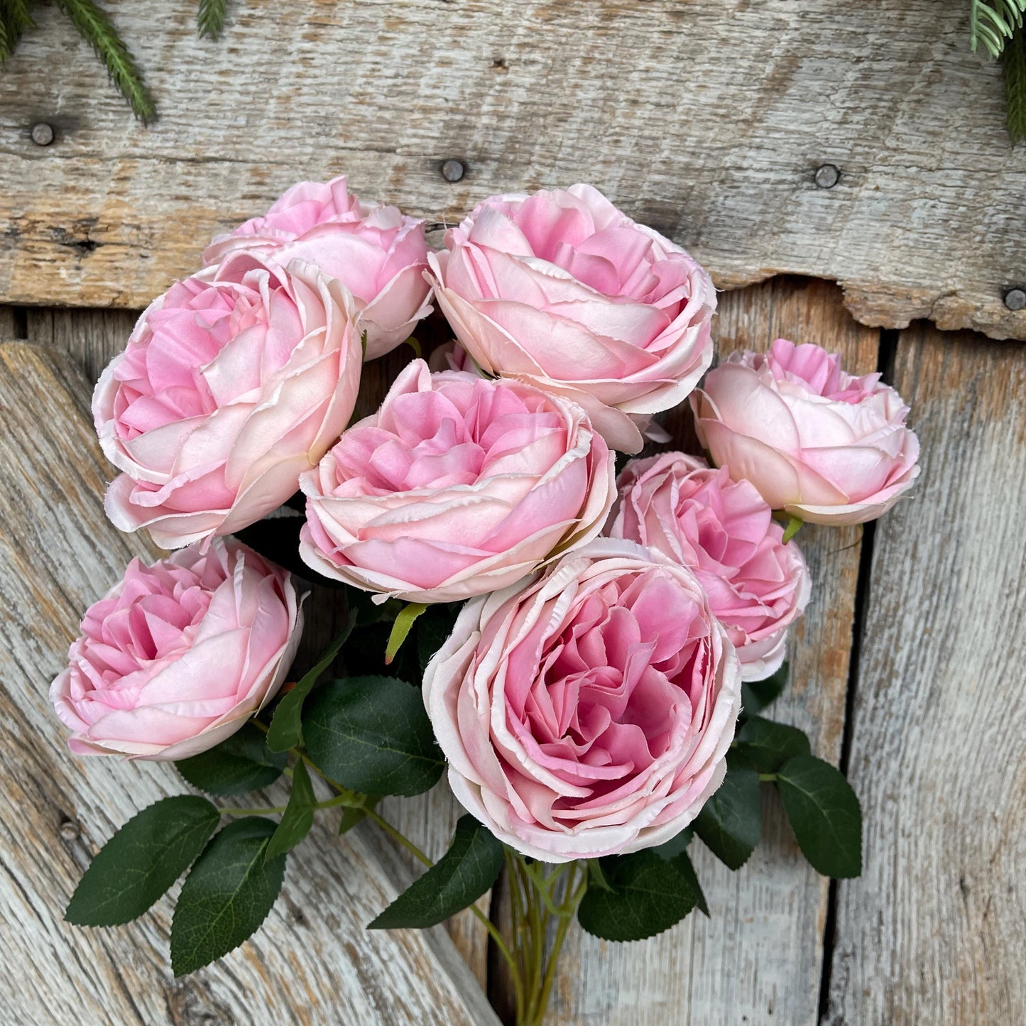 17.5" Pink cabbage rose bush, Pink Rose, Artificial Pink Rose Bush