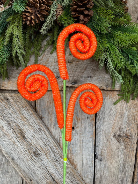 28" Orange Curly Spray, Carrot Colored Spray, Wreath Supply, Easter Spray, Craft Supply, Orange Spray Pick, Vase Filler, 63636OR