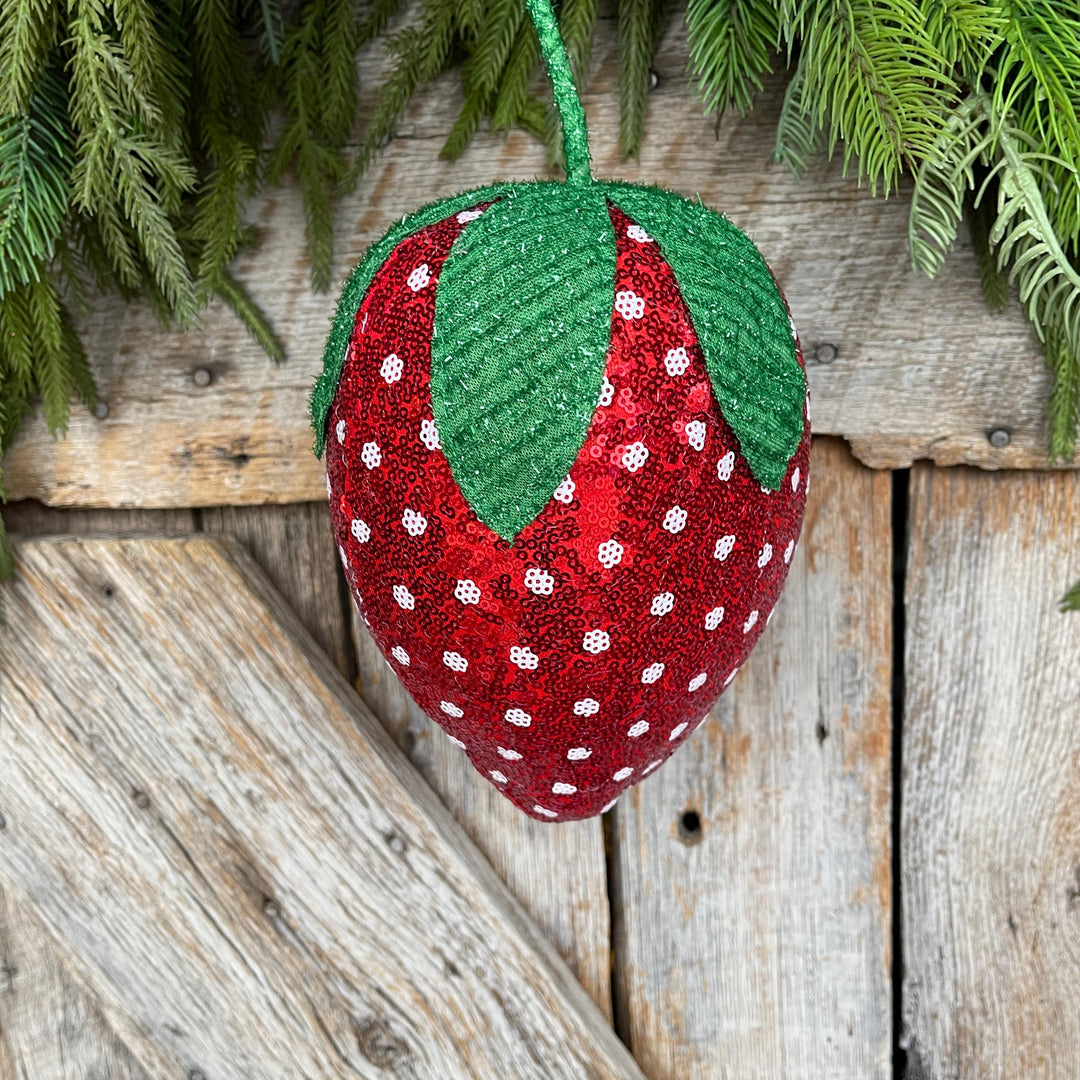 11" Strawberry Ornament, Strawberry Wreath Attachment, Sequin Strawberry